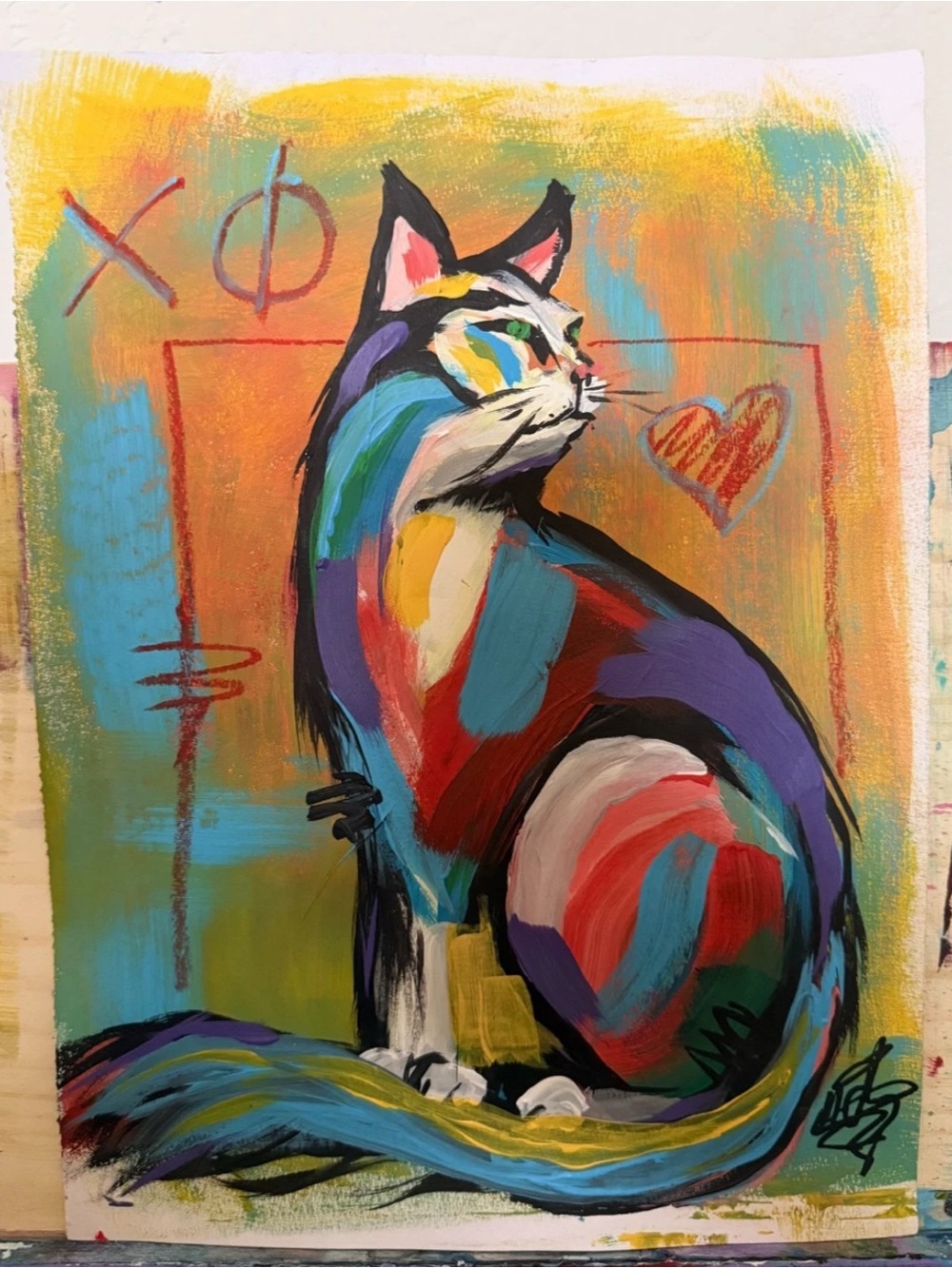 Colorful Abstract Cat Art Print - Multicolor - 11x14 inches